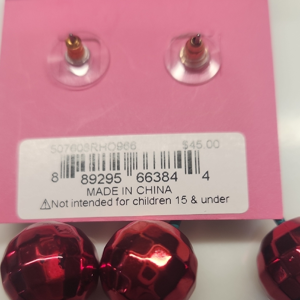 Betsey Johnson Pink Bow and Red Cherry Earrings - Picture 3 of 7